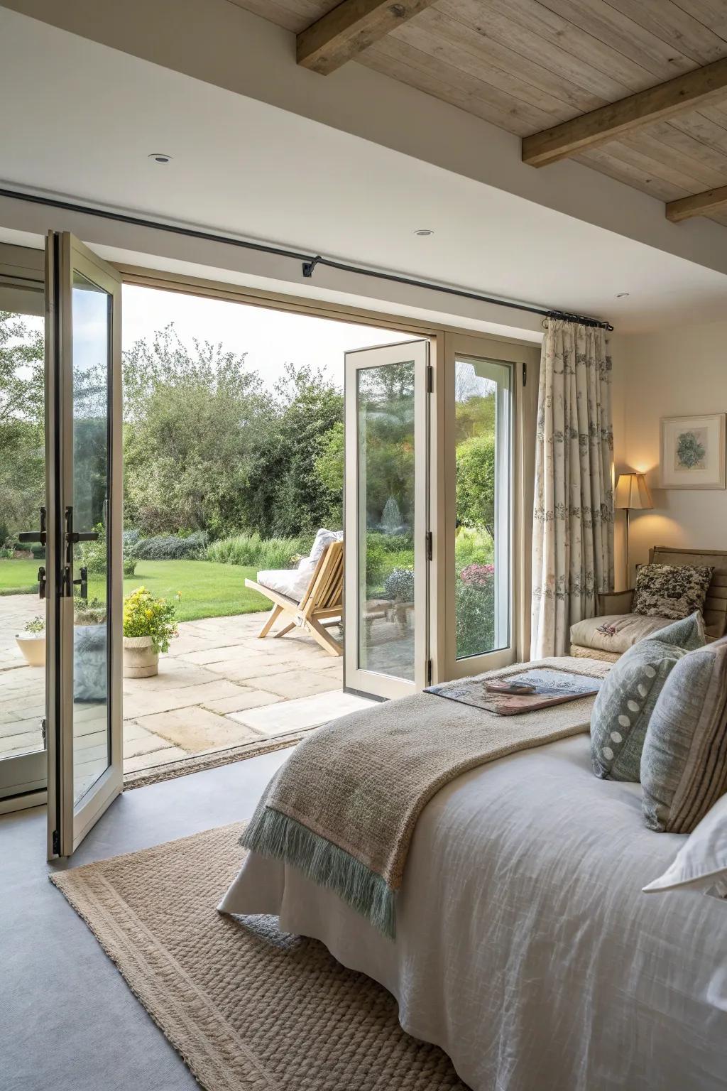 Bi-fold doors provide a versatile option to fully integrate indoor and outdoor living spaces.