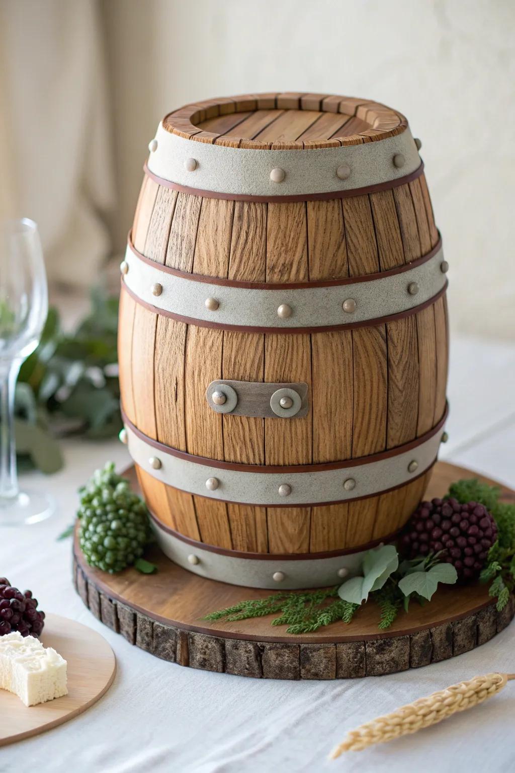 Celebrate in style with a wine barrel cake that captures the rustic charm of your favorite wineries.