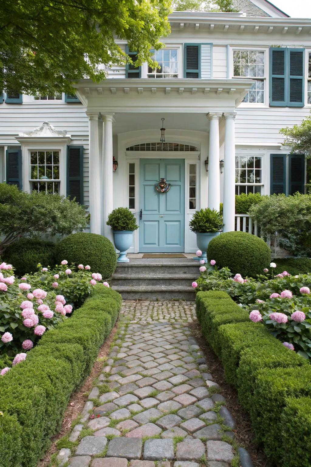 Sky blue doors bring an airy brightness to traditional homes.