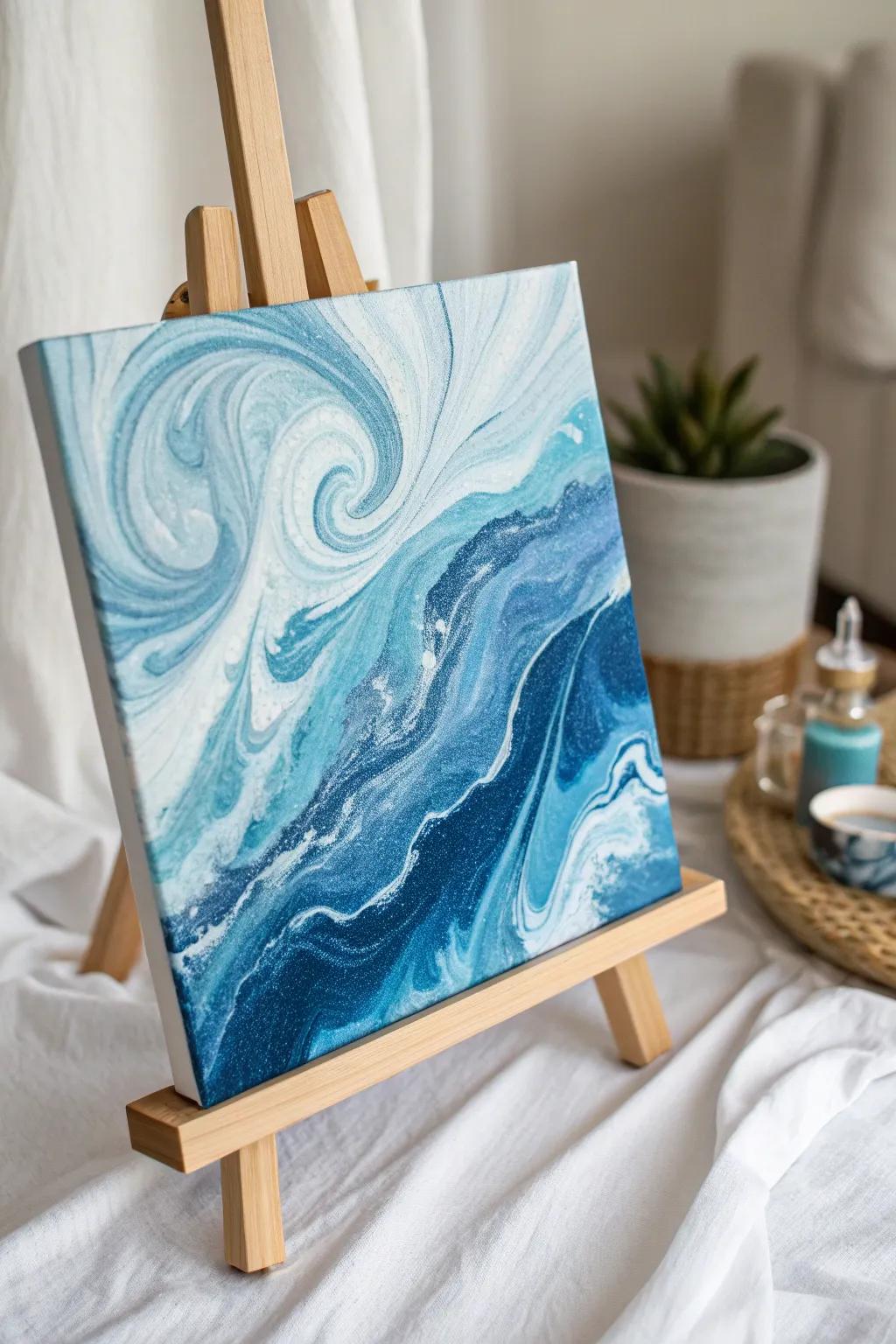 Dive into the serene flow of abstract blue swirls, where simplicity meets elegance in art.