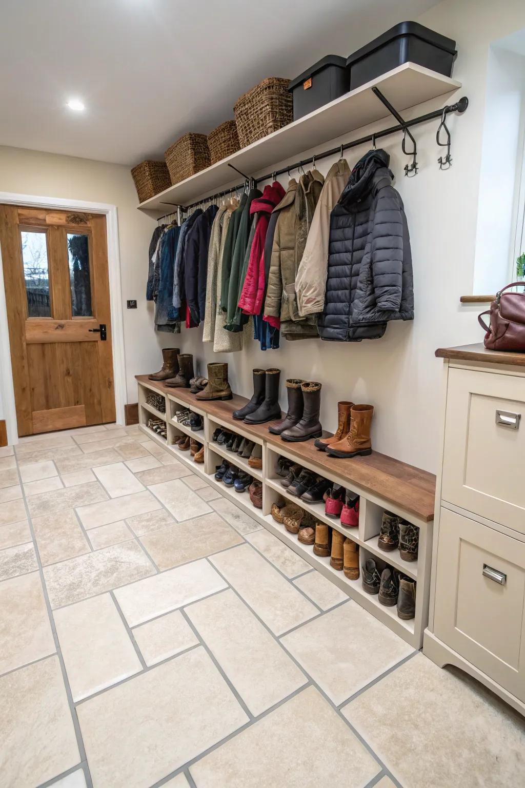 Durable flooring is a must for high-traffic areas like boot rooms.