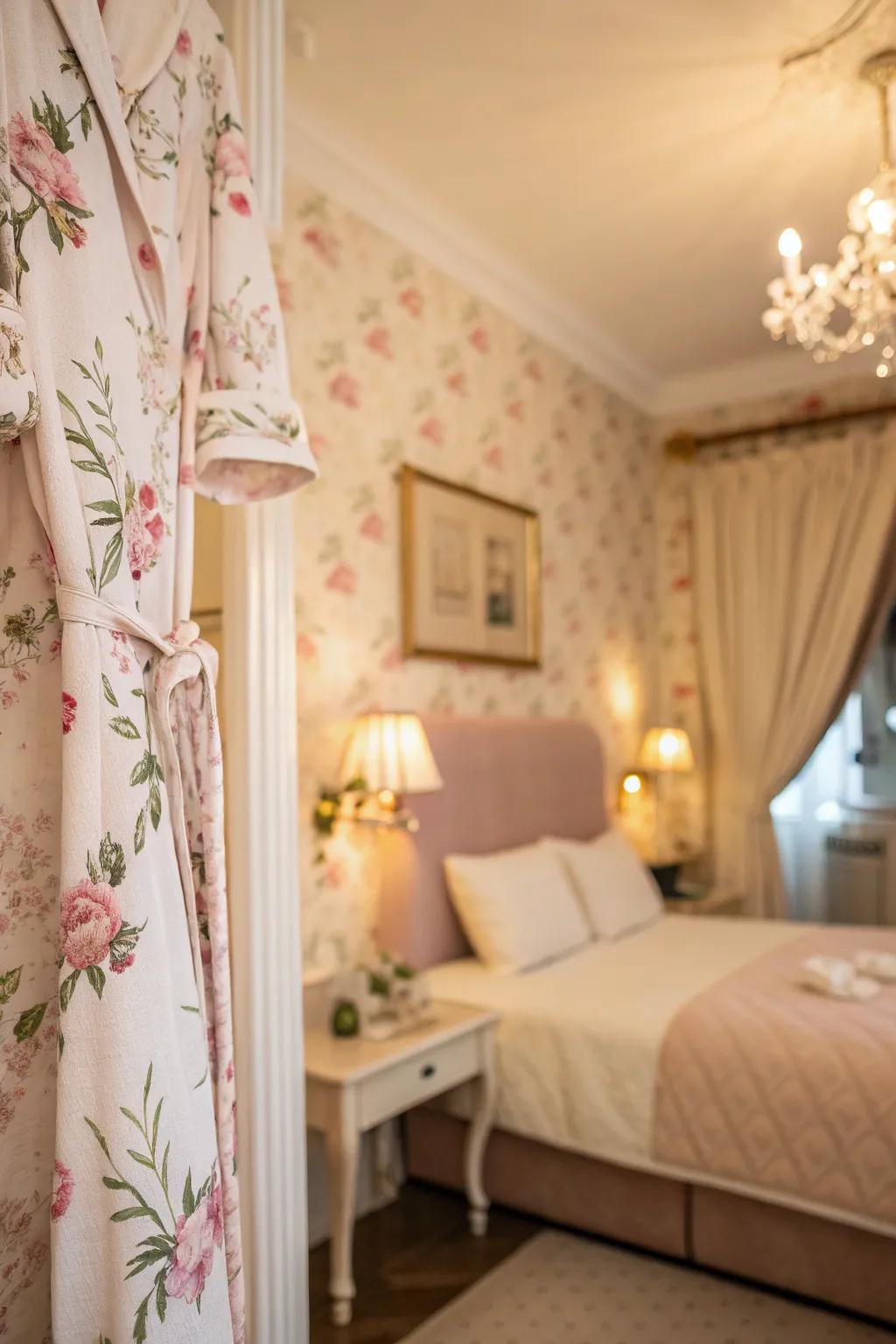 Floral wallpapers bring romantic charm to your boudoir.