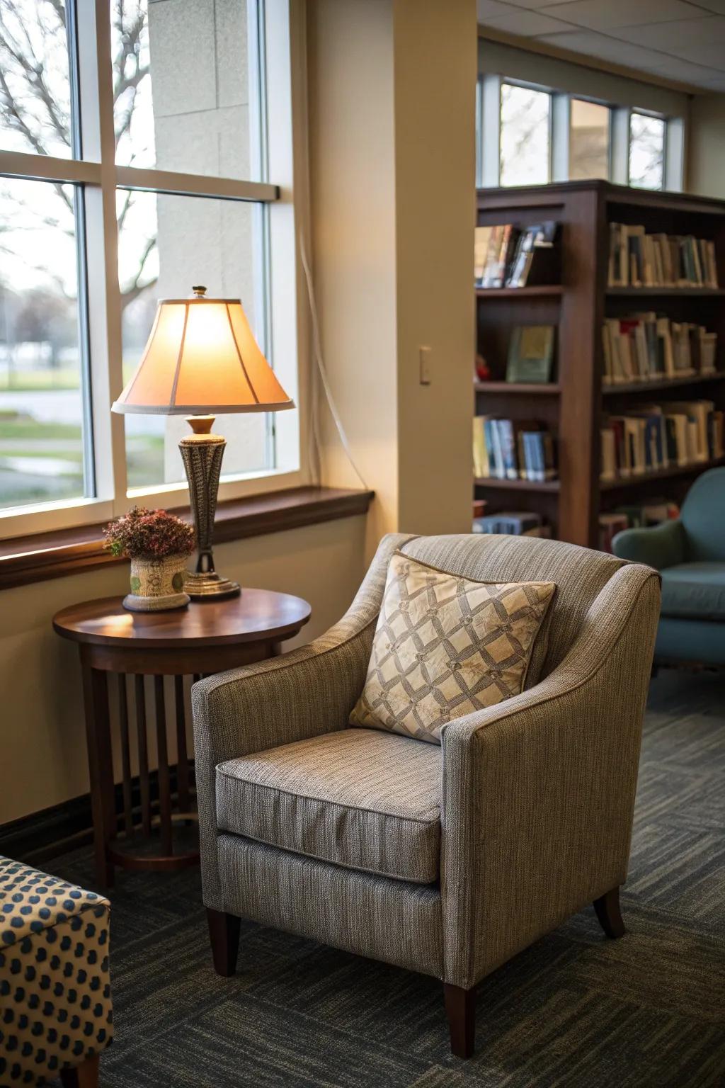 A relaxation nook can be a retreat within your office.