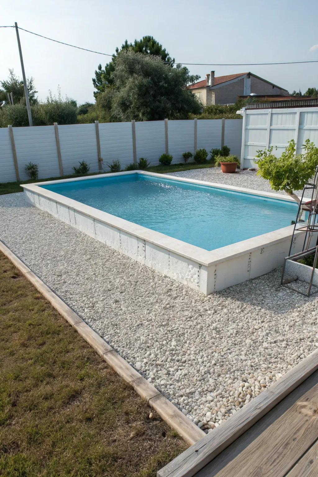 Pea gravel provides a stylish and cost-effective option for your pool surround.