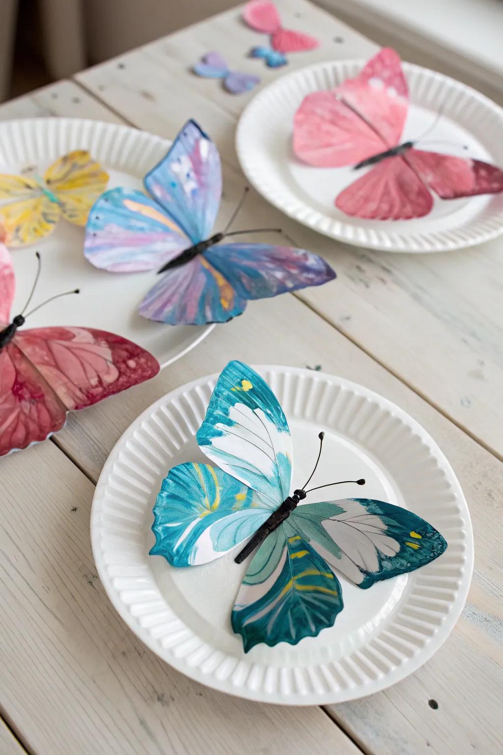 Marble painting turns paper plates into unique butterflies.