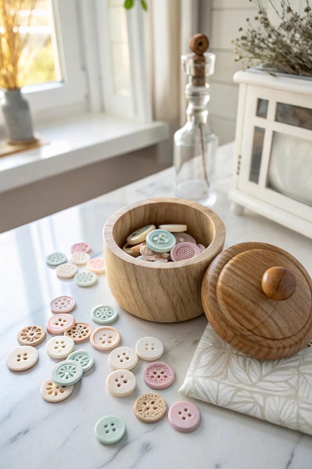 Transform gift wrapping into a personal art with handcrafted button toppers. 🌿✨