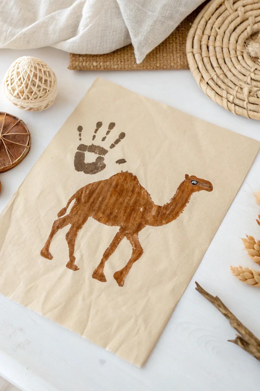 Transform your handprint into a beautiful camel masterpiece with this simple yet elegant craft idea!