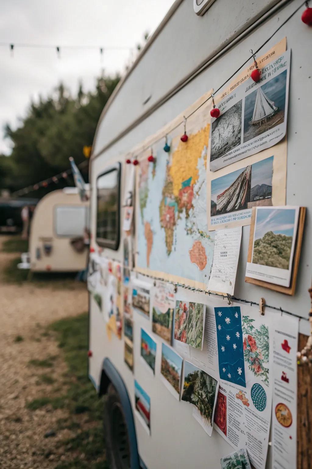 Add personality to your camper with travel-themed art.