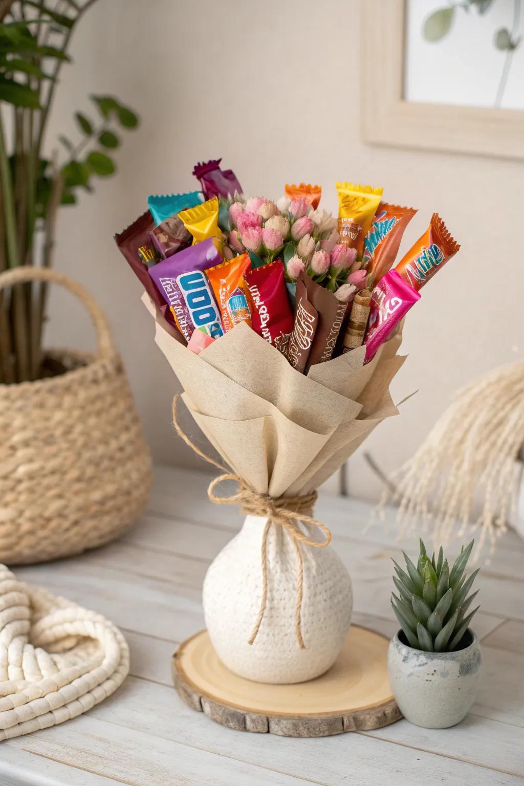 A sweet gesture of appreciation: Candy bouquet crafted with love and simplicity.