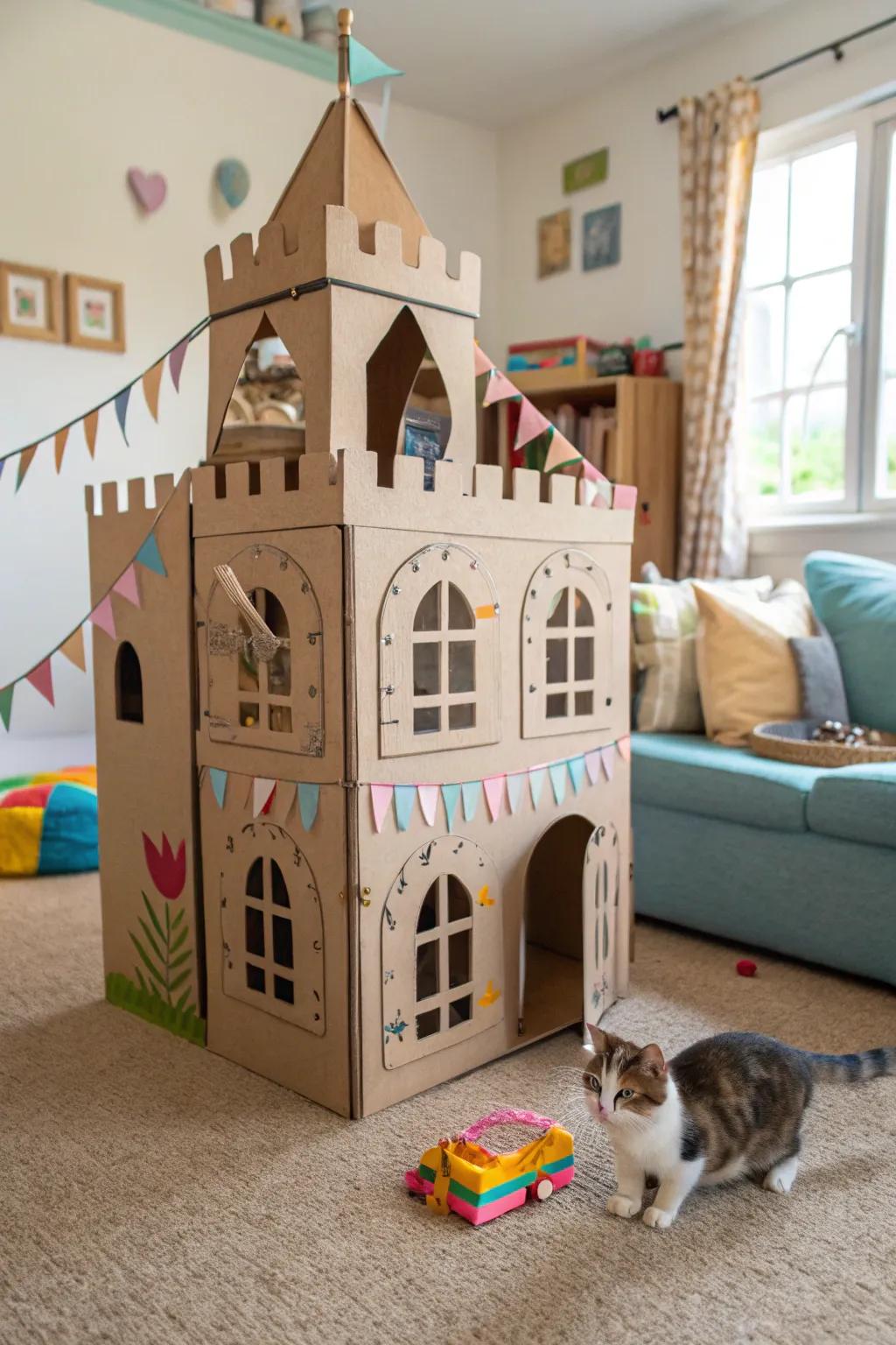 A cardboard castle fit for feline royalty.