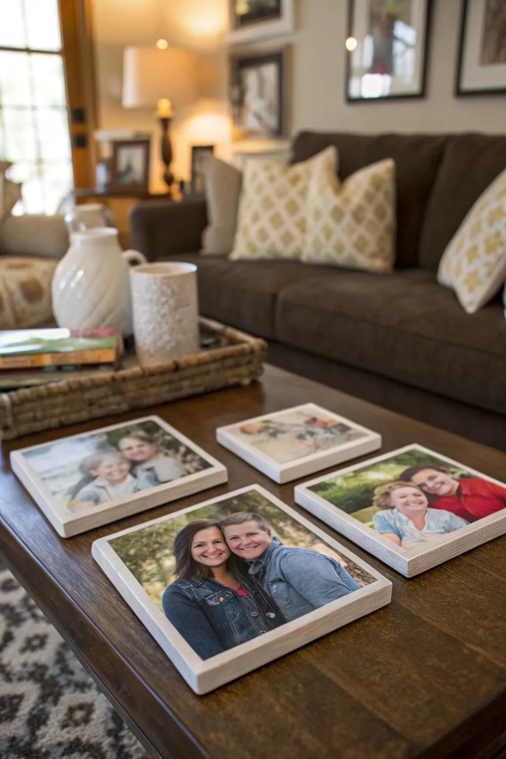 Photo transfer coasters preserve precious memories.