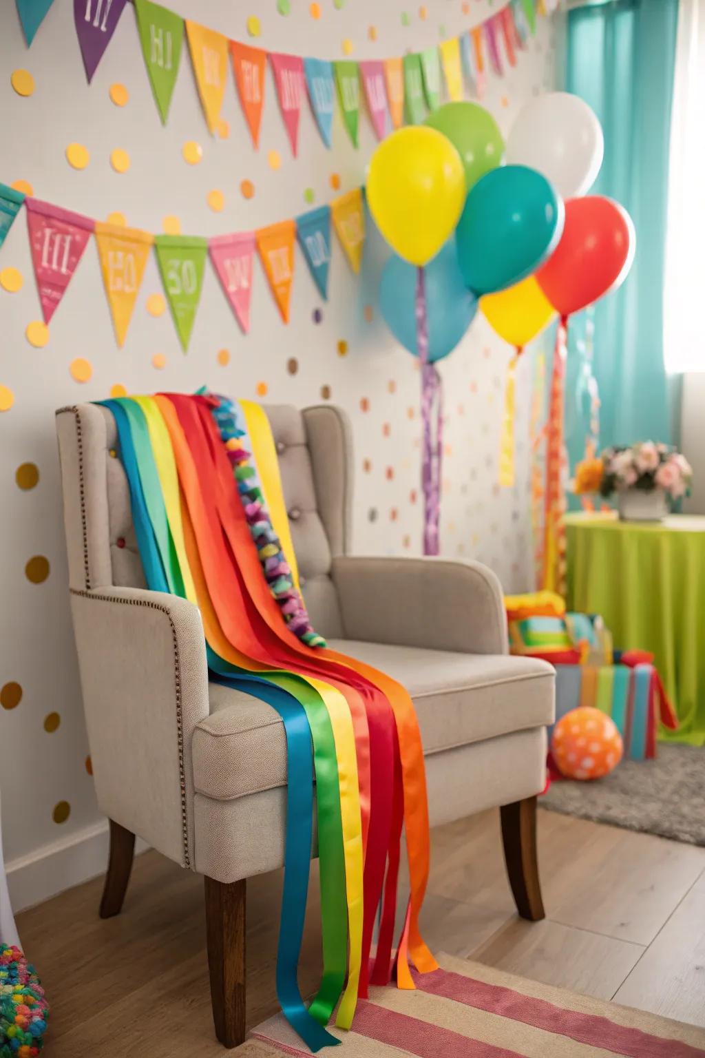 Ribbons bring a playful and festive touch to chair decor.