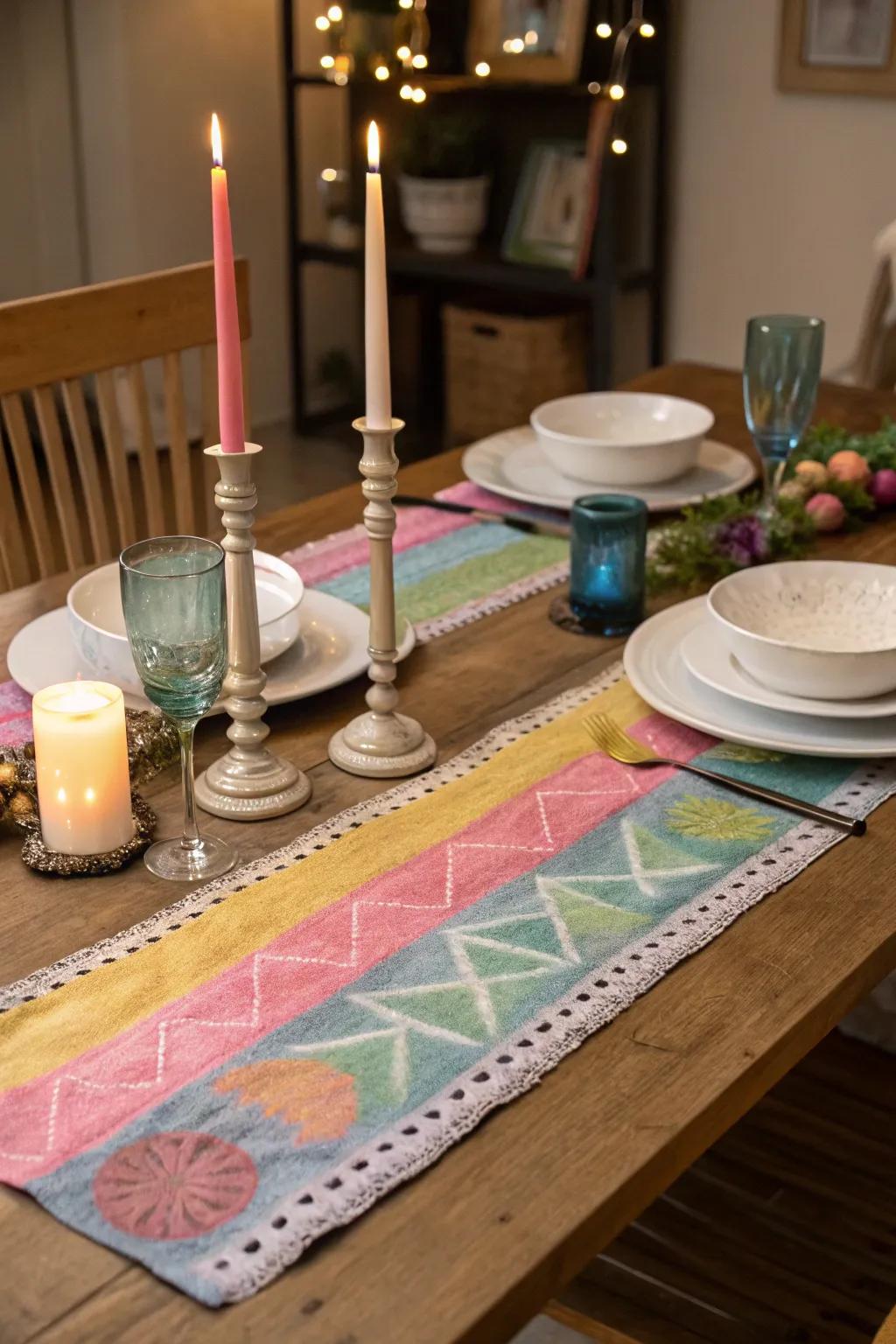 A chalk powder table runner can be a stunning centerpiece for your dining room.