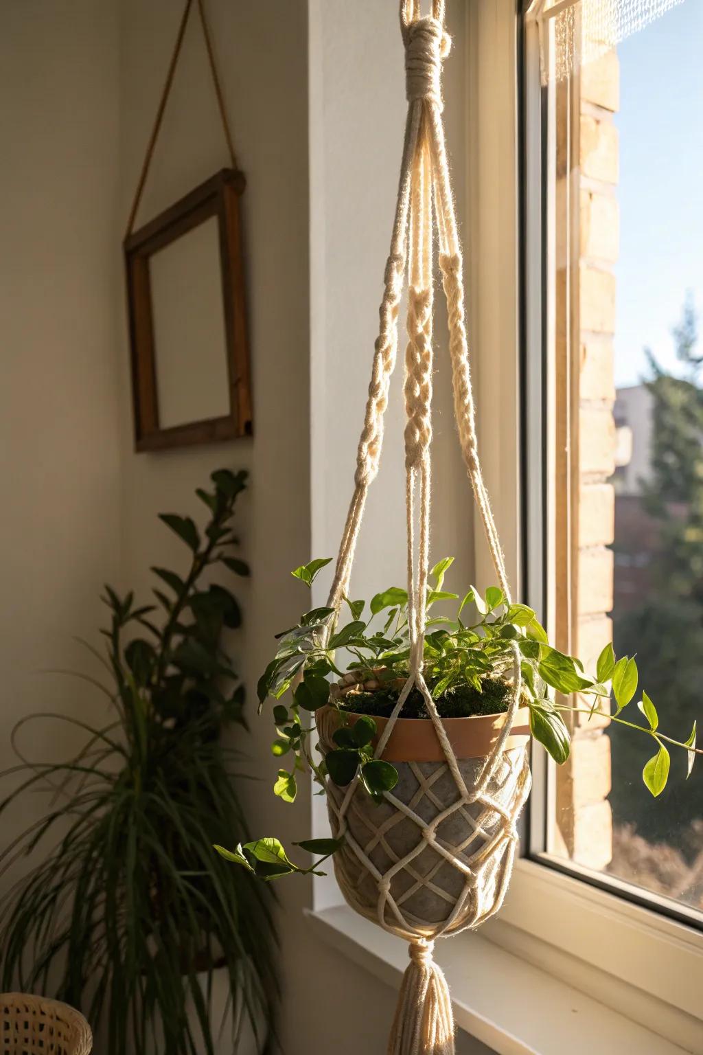 Crafted plant hangers bring a boho vibe to any space.