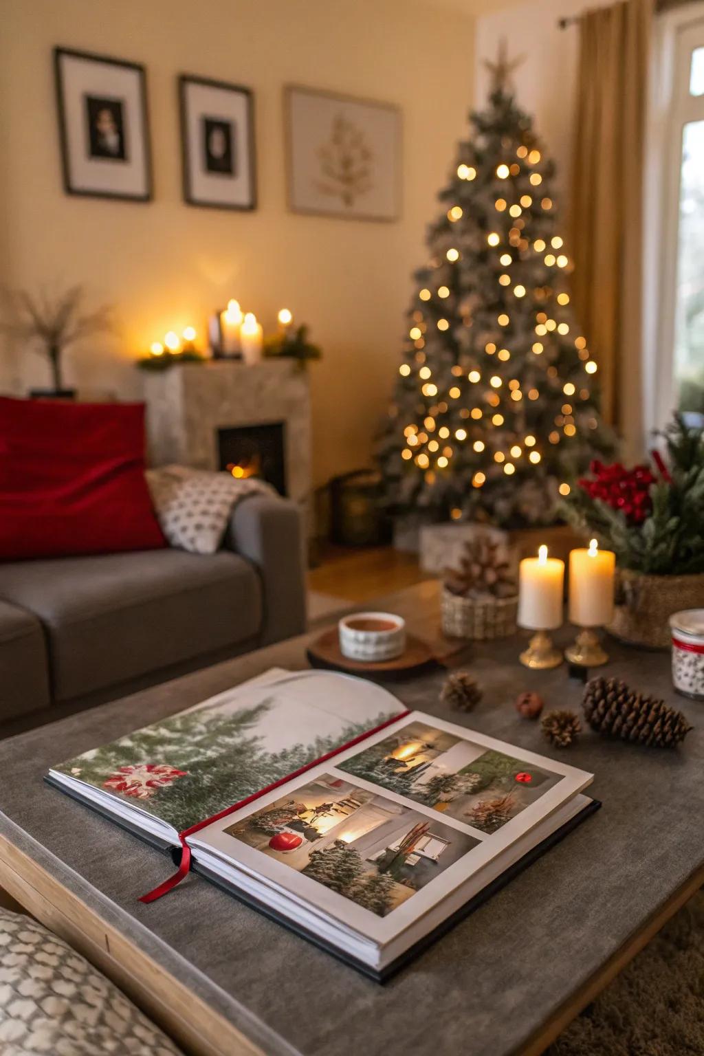 A personalized photo album capturing cherished holiday moments.