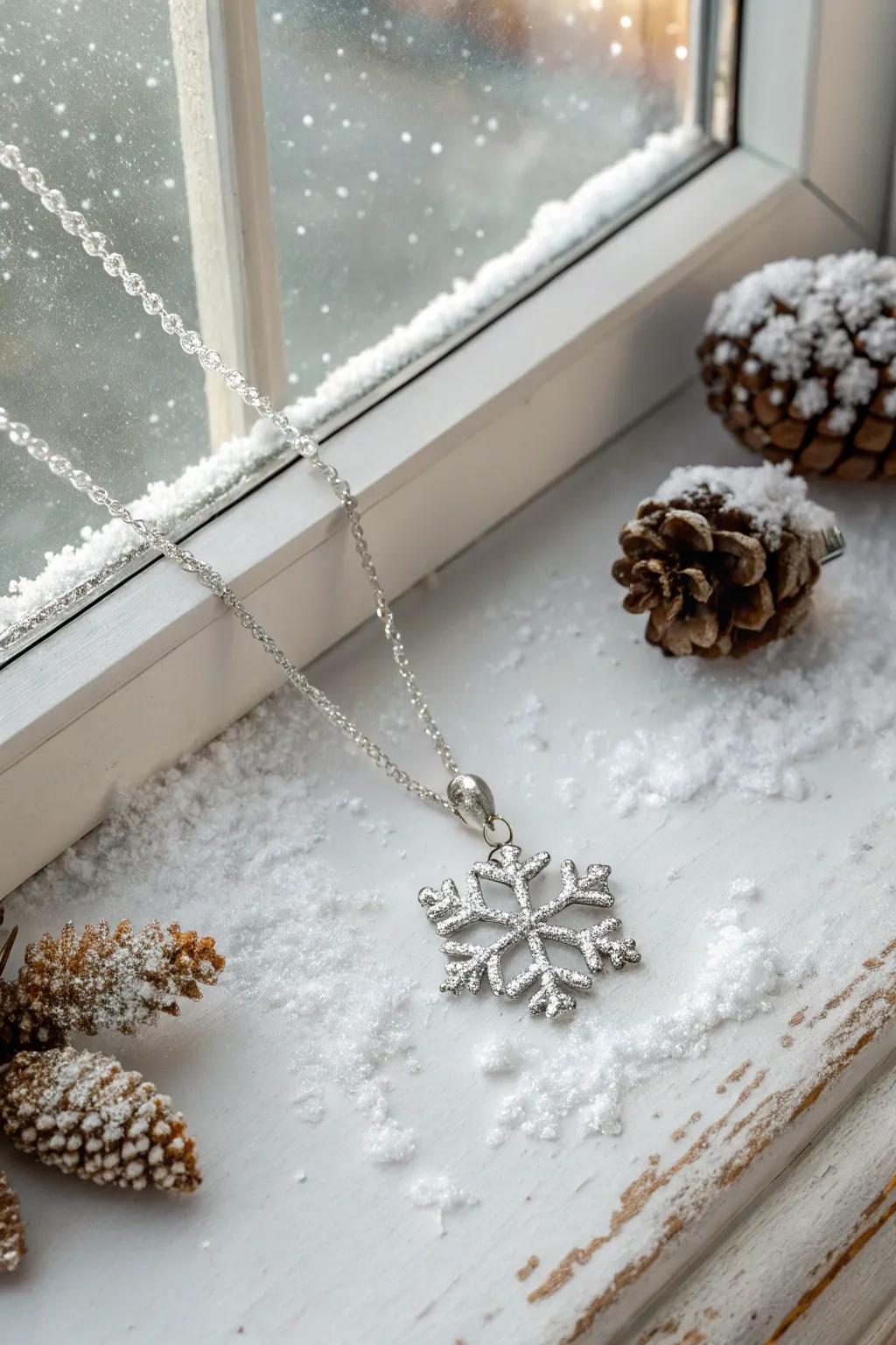 Capture winter's beauty with a dainty snowflake necklace.