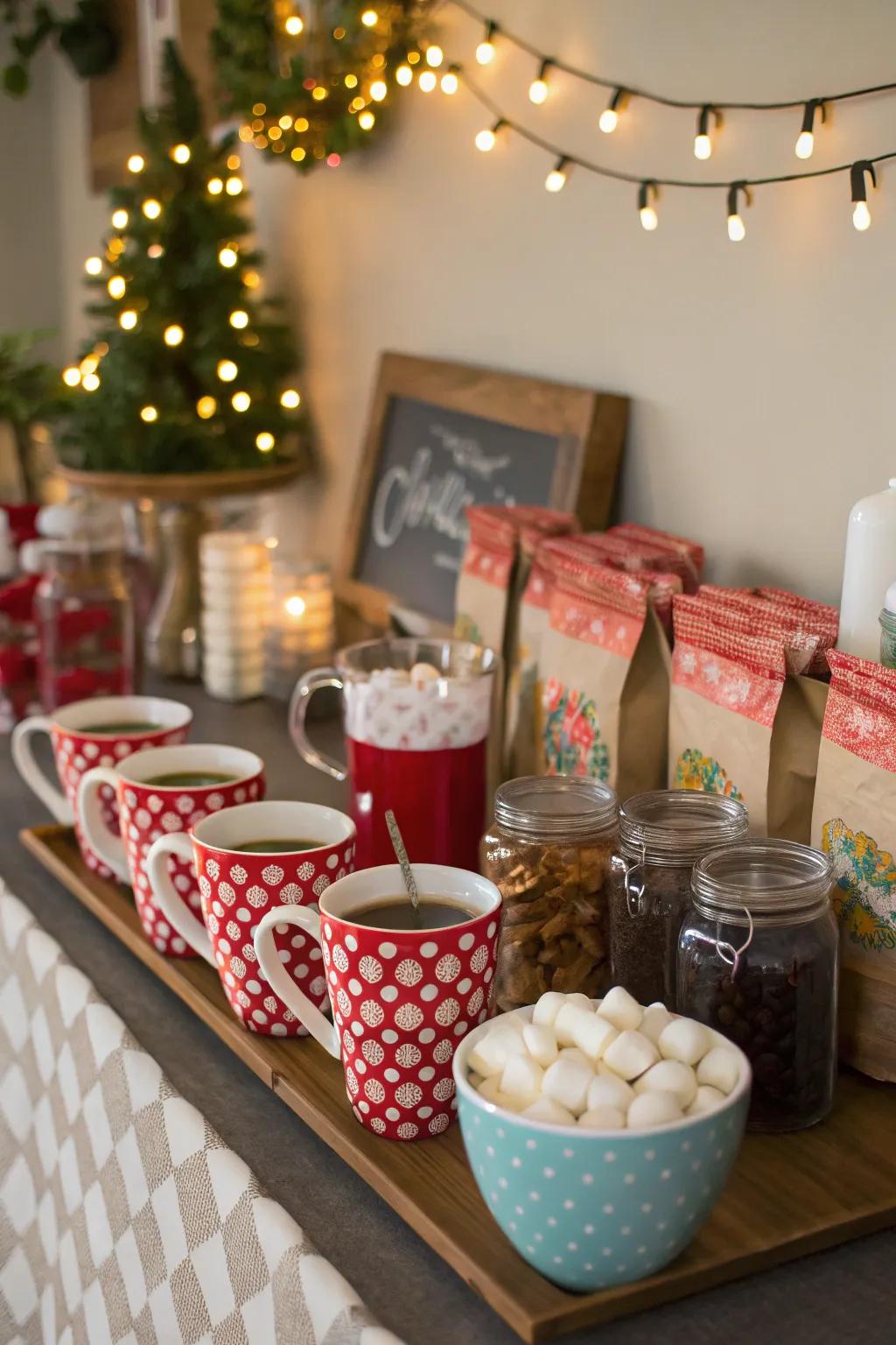 A hot chocolate bar is a sweet addition to your Christmas movie night.