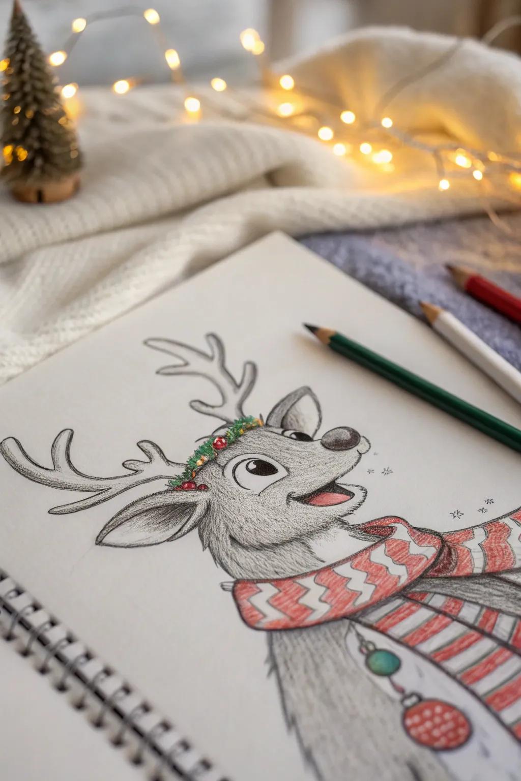 A whimsical reindeer sketch, ready to join Santa's team.