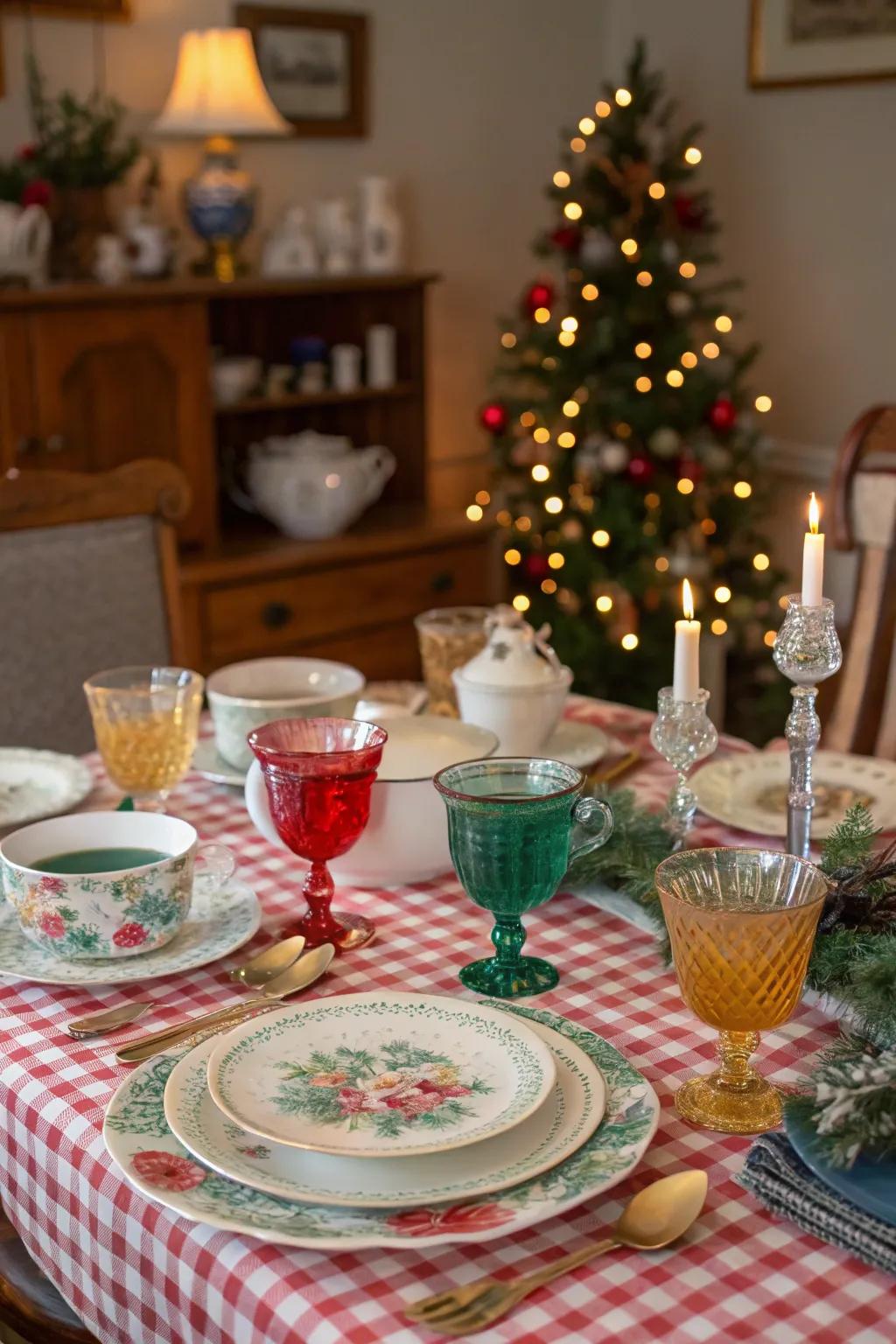 Incorporate vintage plates for a charming holiday table.