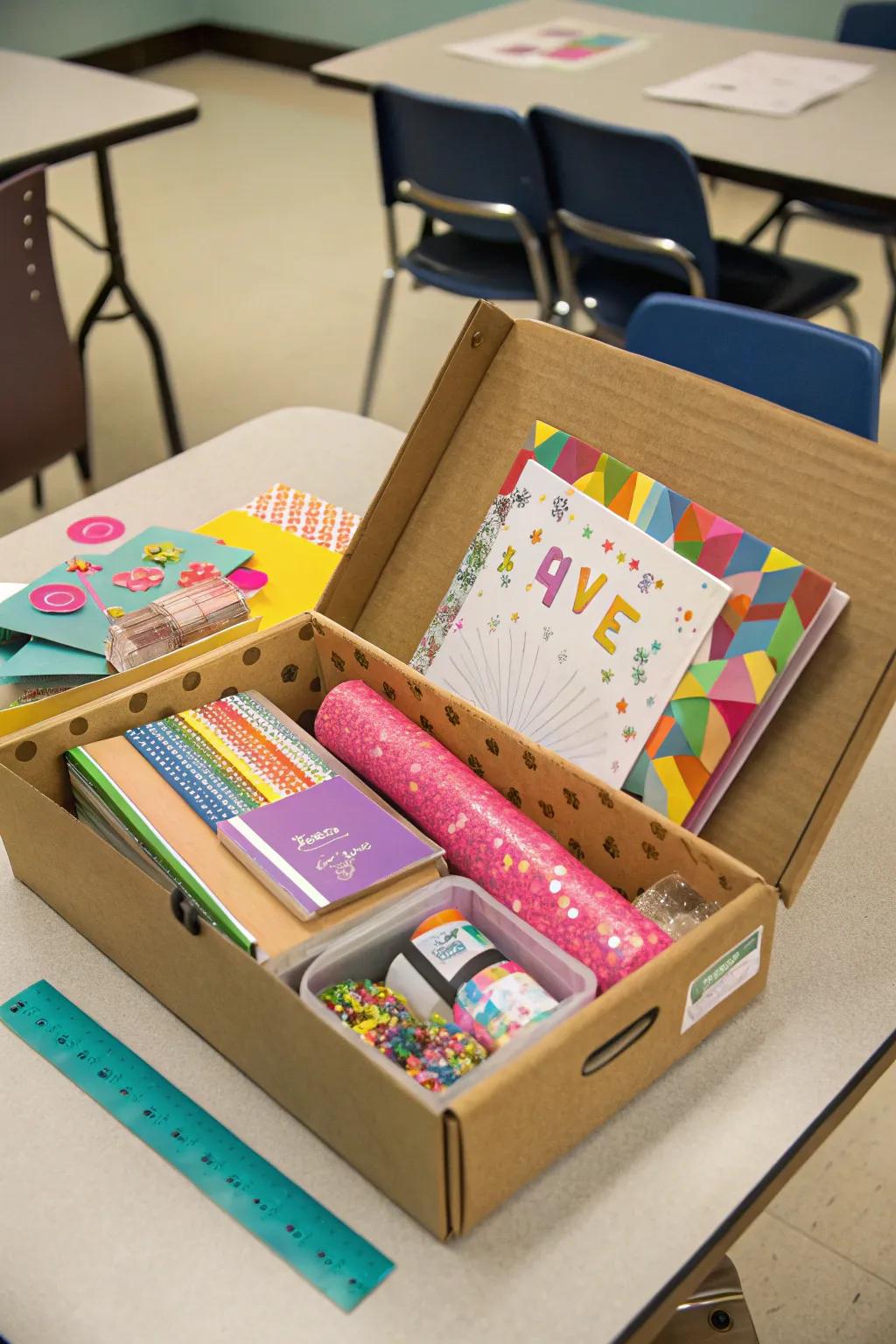 Craft boxes filled with supplies for endless creativity.