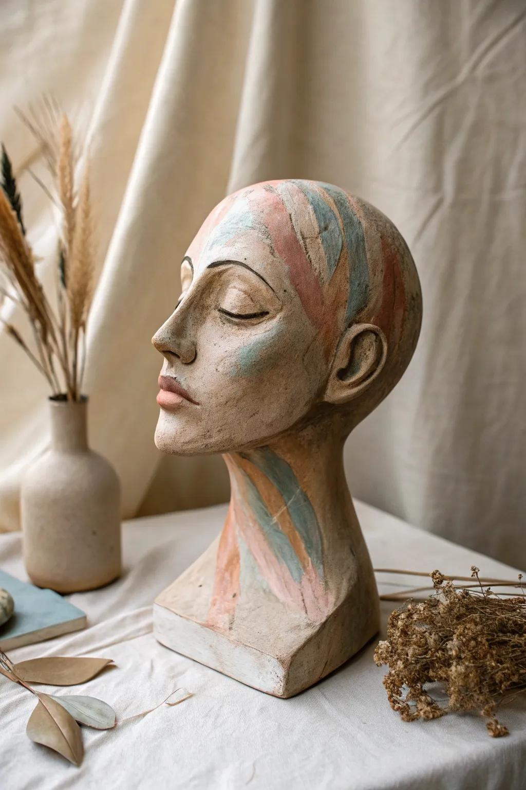 Embrace the beauty of abstraction with this elegantly crafted clay portrait.