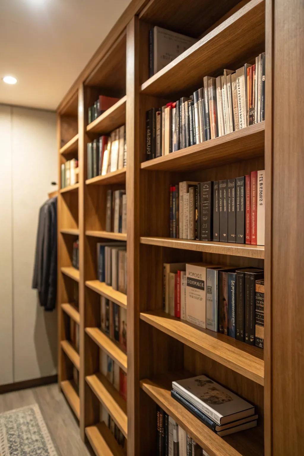 Adjustable shelves offer flexibility for your book collection.