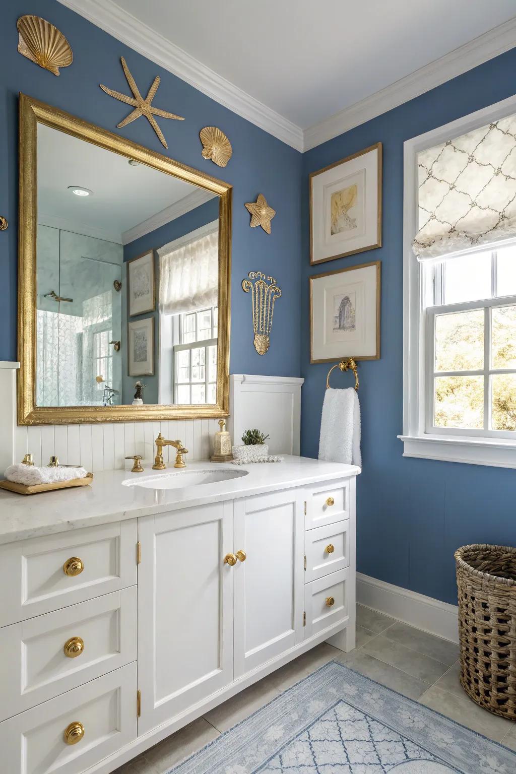 Royal blue creates a bold yet sophisticated look in a modern bathroom.