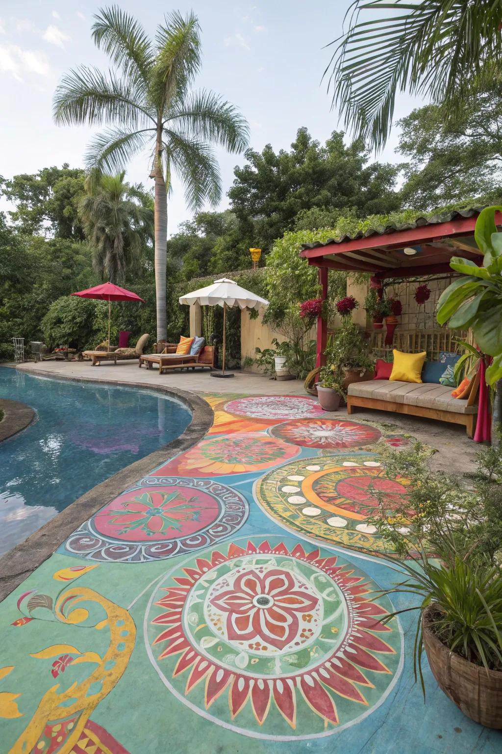 A splash of color can transform your concrete pool deck into a vibrant space.