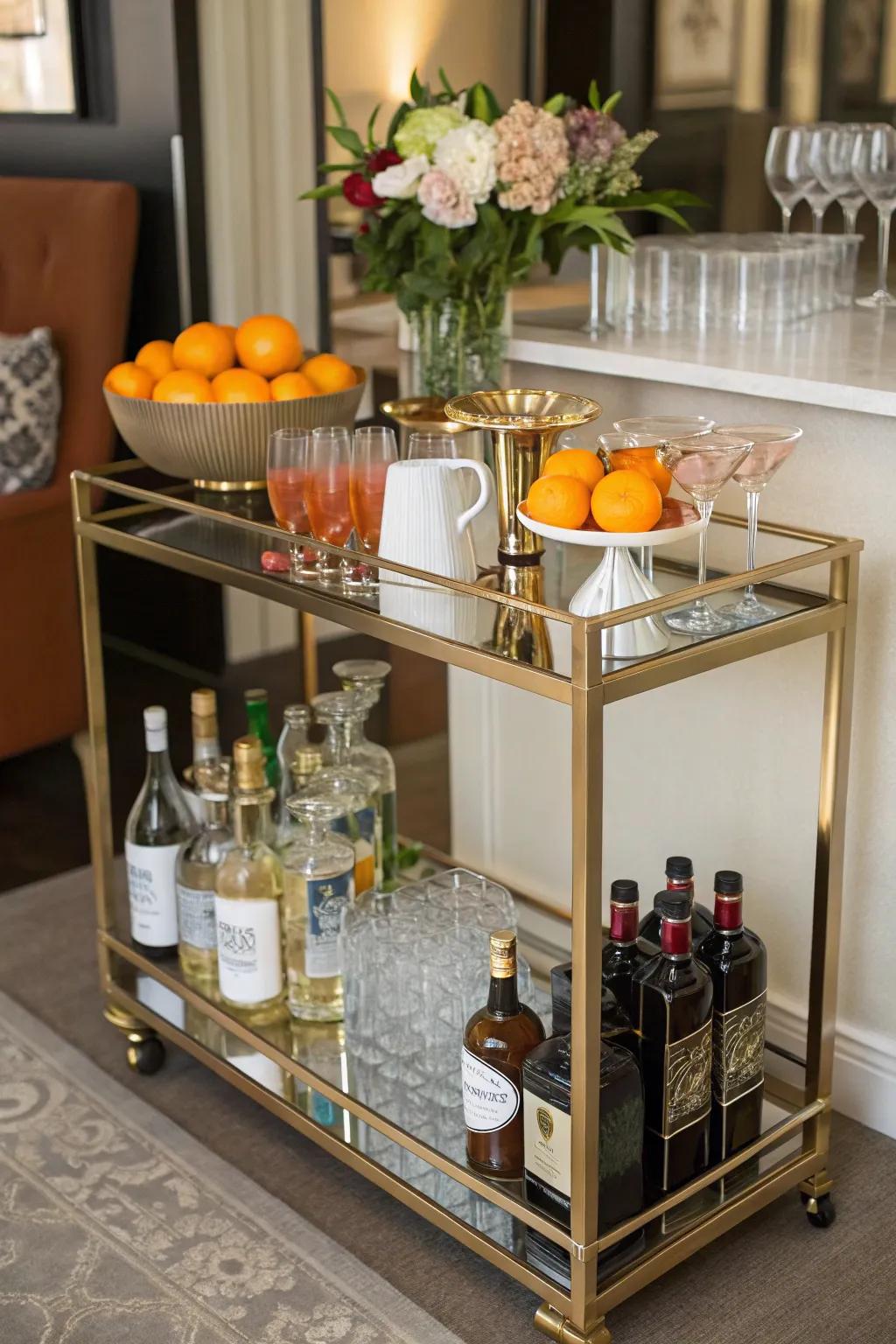 A versatile bar cart styled with essentials and decor.