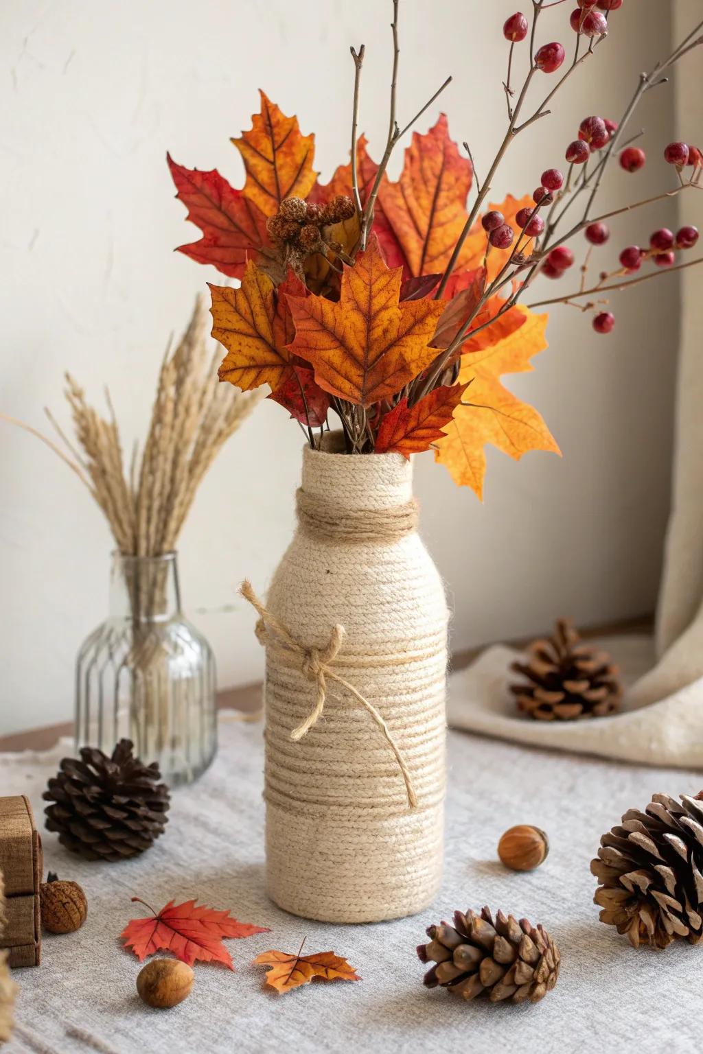 Embrace eco-friendly elegance with this upcycled bottle cornucopia, blending minimalist charm with boho flair.