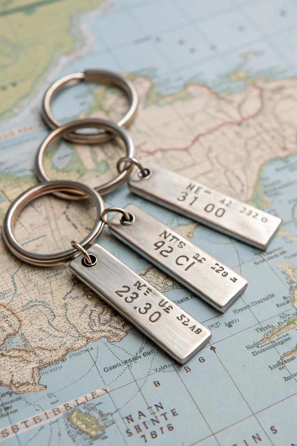 Carry the location of your special memories with coordinates keychains.