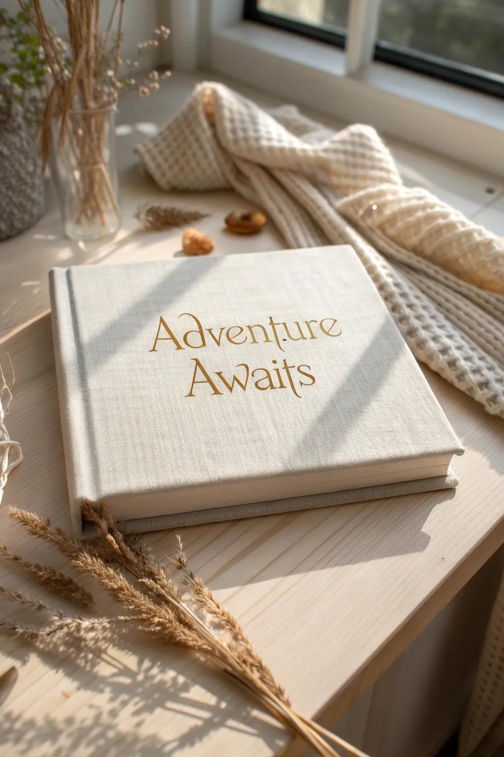 Capture your journey with love: 'Adventure Awaits' in every page.