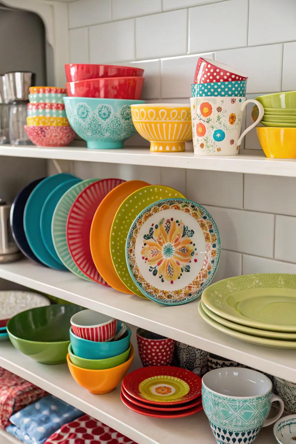 Display your favorite dinnerware for a splash of color and charm.