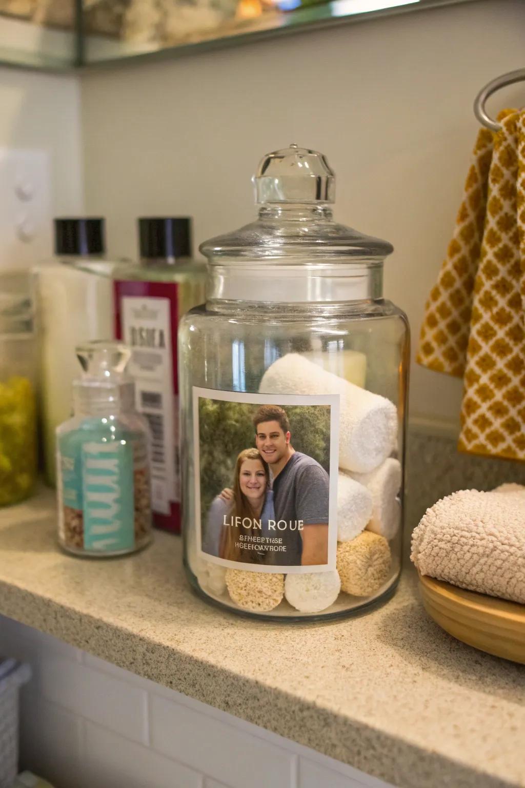 A thoughtful photo jar, perfect for a little pampering and memories.