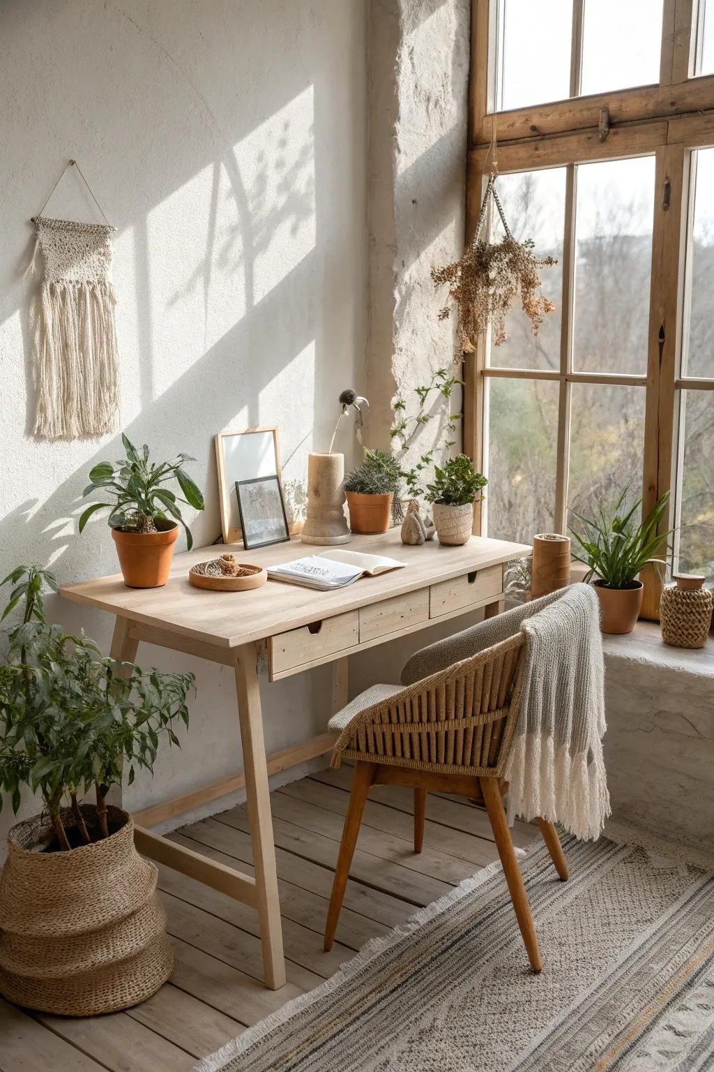 Bask in creativity with the perfect sunlit craft nook. ✨🌿 #ScandiBoho #CraftNook #NaturalLight