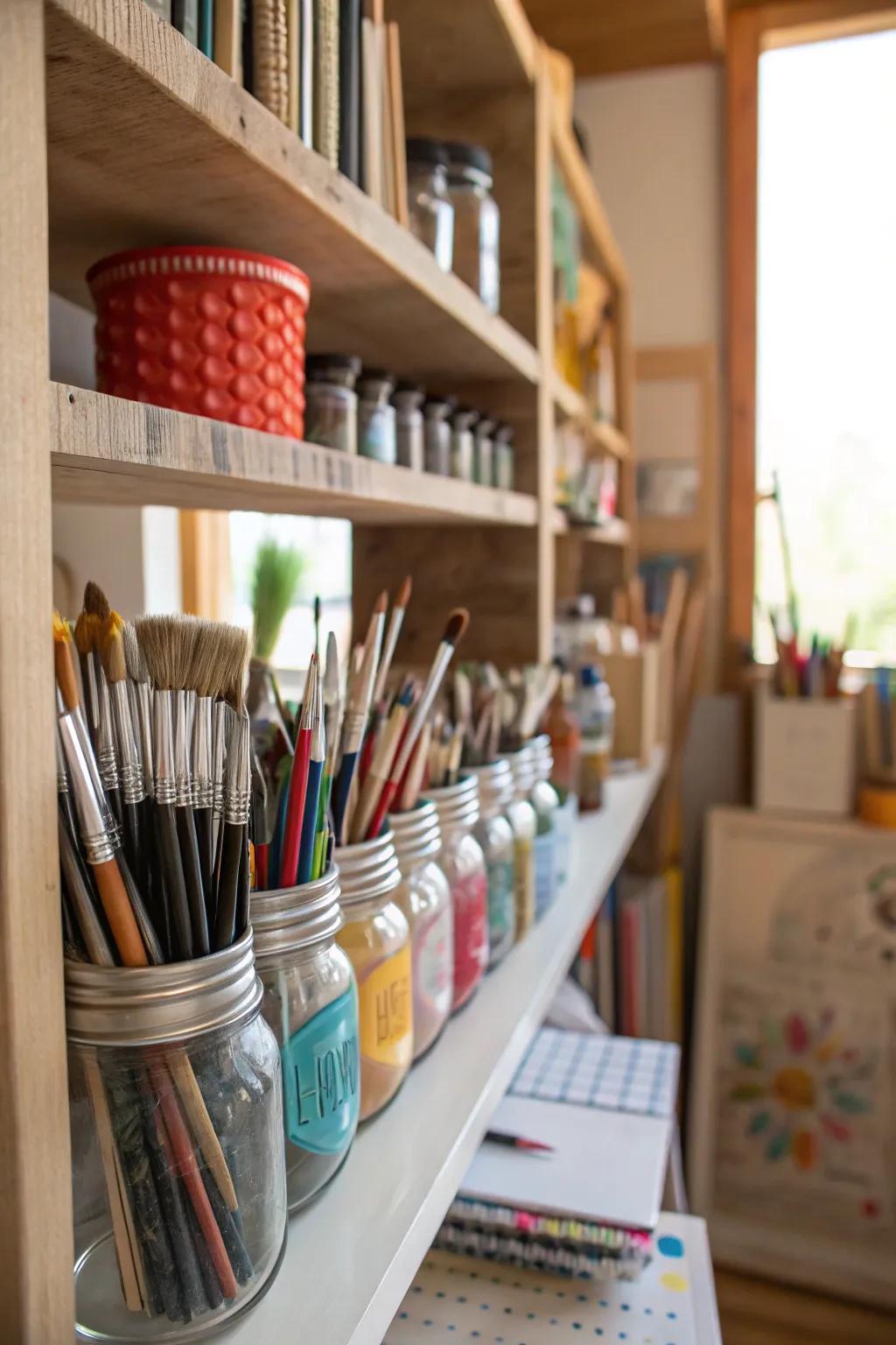 Mason jars used for practical storage and decor.