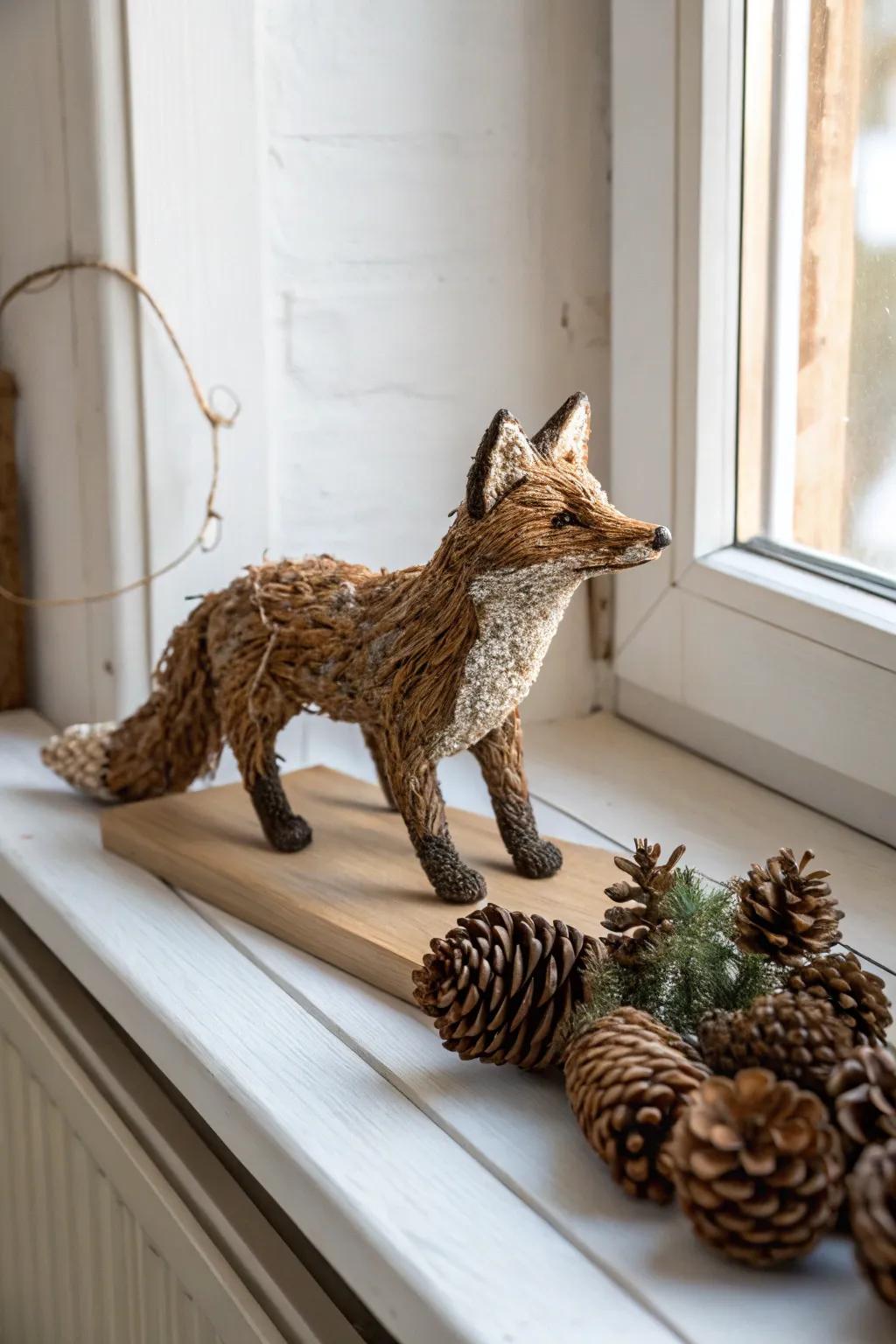 Bring the forest indoors with this charming twig and pine cone fox, a perfect blend of nature and artistry.