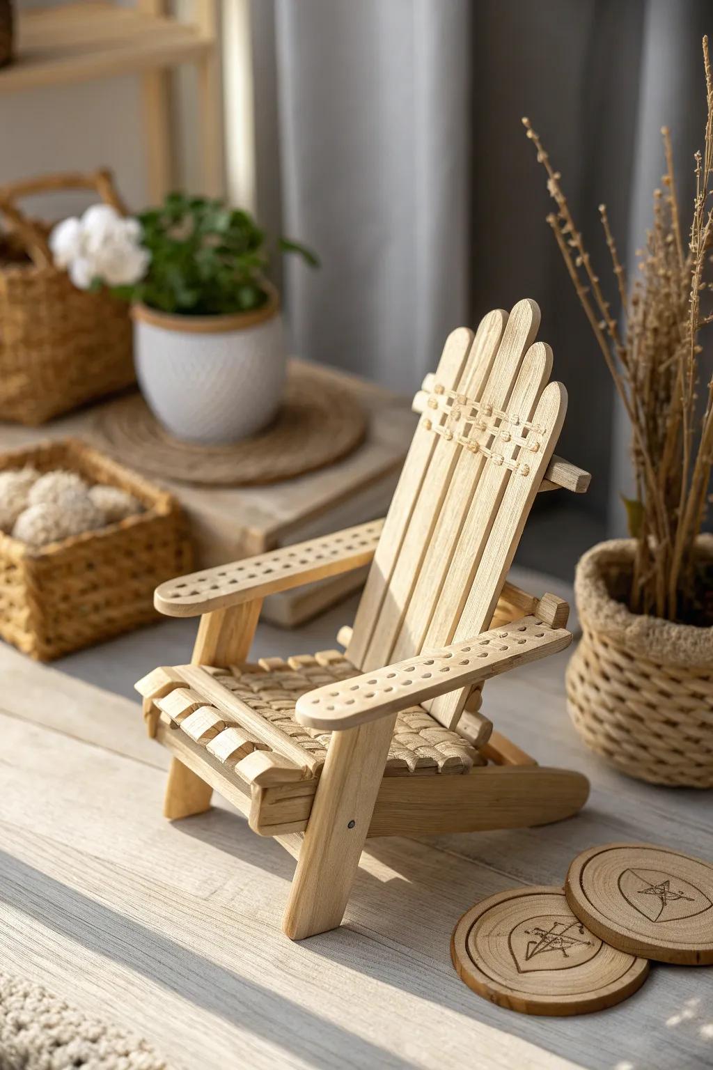 Chic and simple: Transform popsicle sticks into elegant doll furniture with a touch of Scandinavian charm.
