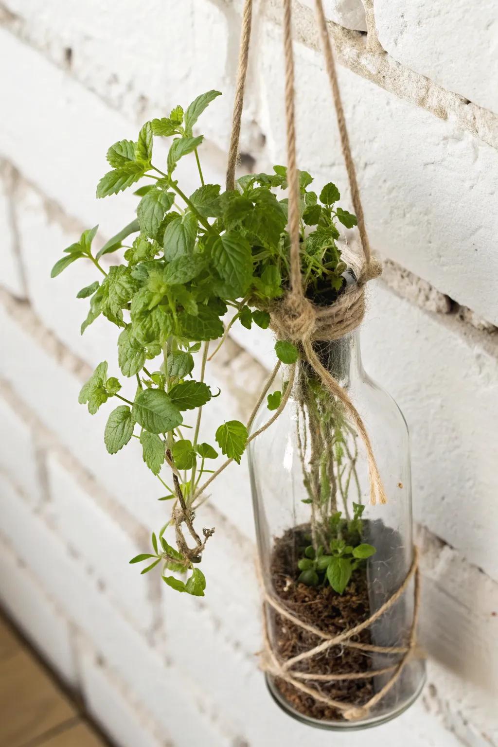 Elevate your greenery game with these chic hanging bottle planters—where style meets simplicity.