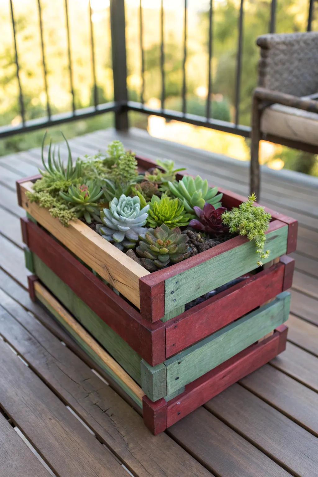 Transform your outdoor space with a handcrafted crate planter, perfect for a touch of nature's elegance.
