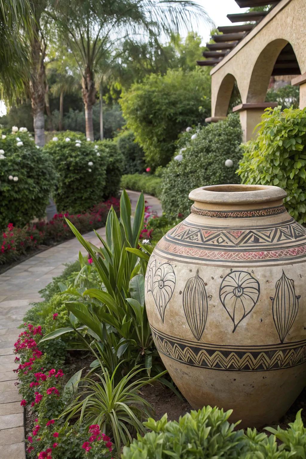 A desert water jar makes a striking statement in any garden.