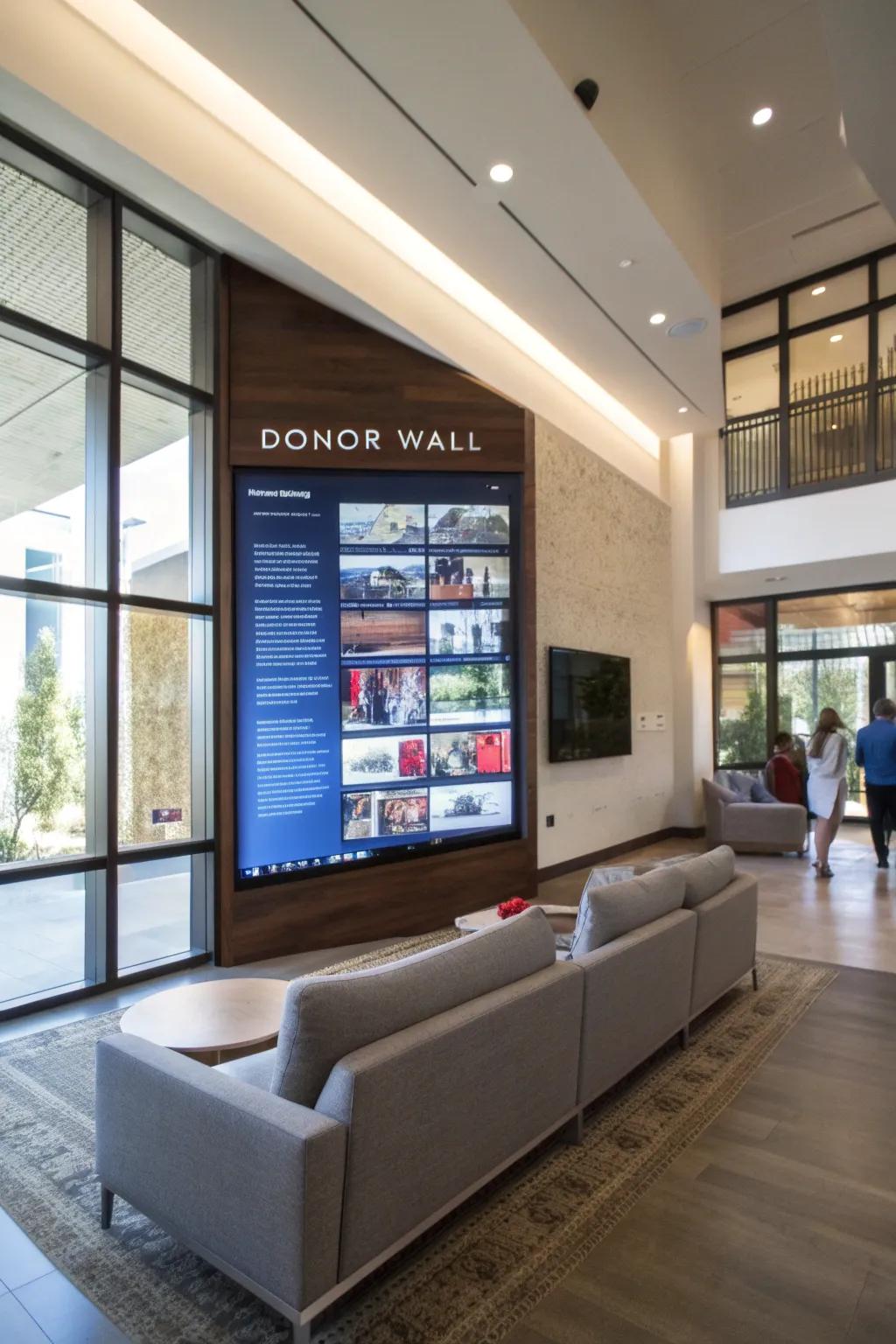 A modern digital display panel for donor recognition.