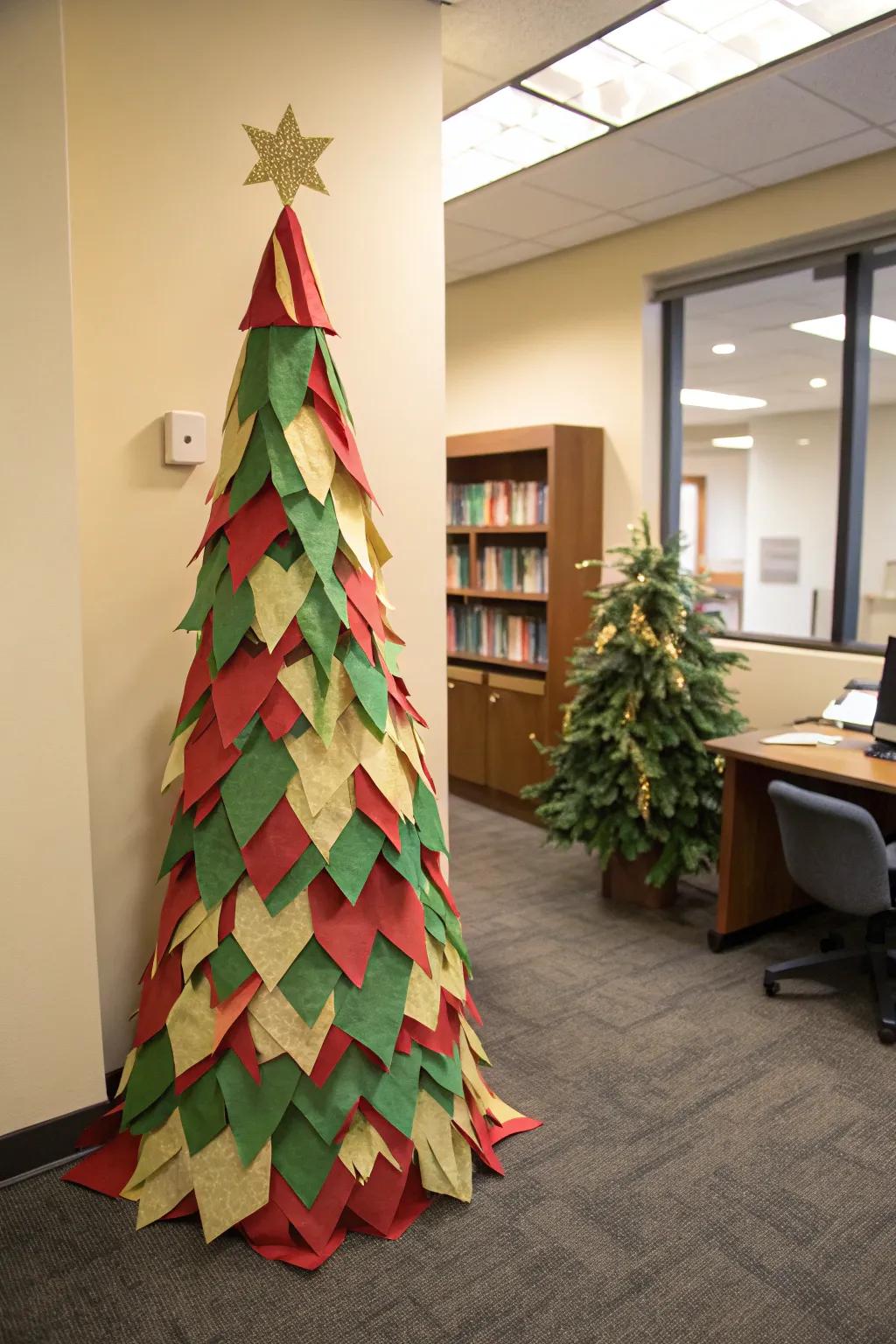 A DIY paper Christmas tree is a sustainable and creative decoration idea.