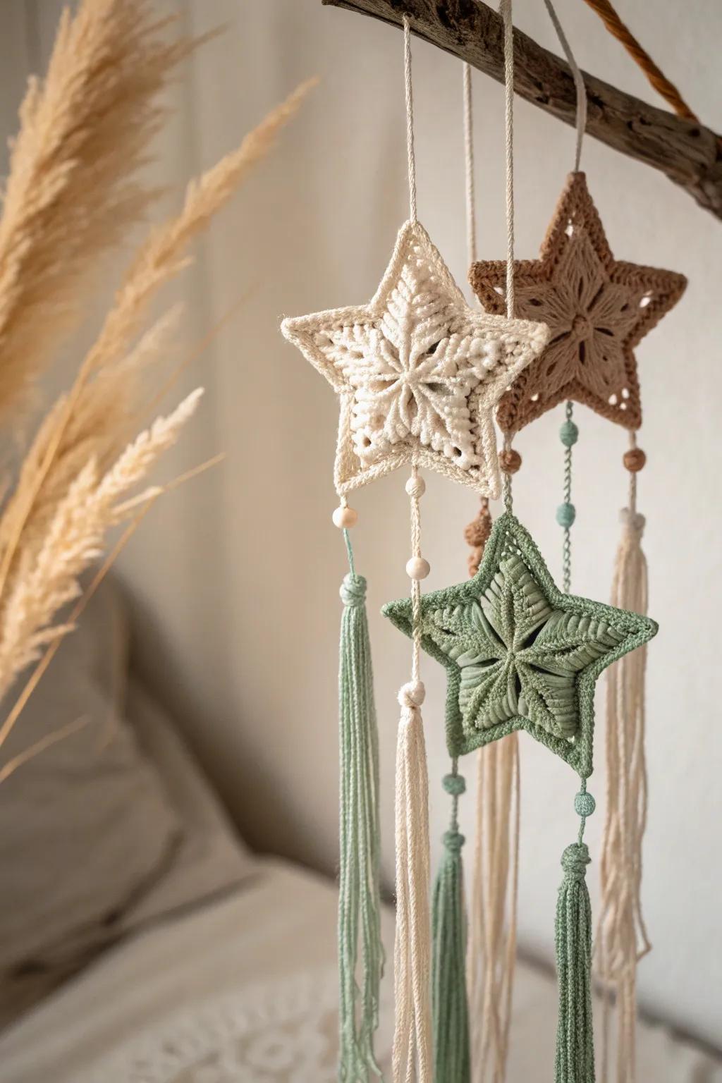 Elevate your space with the serene beauty of handcrafted yarn mobiles.