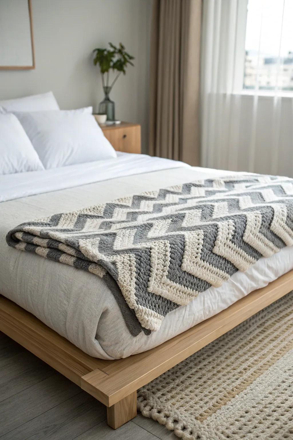 Add a modern twist to your decor with a chevron patterned blanket.