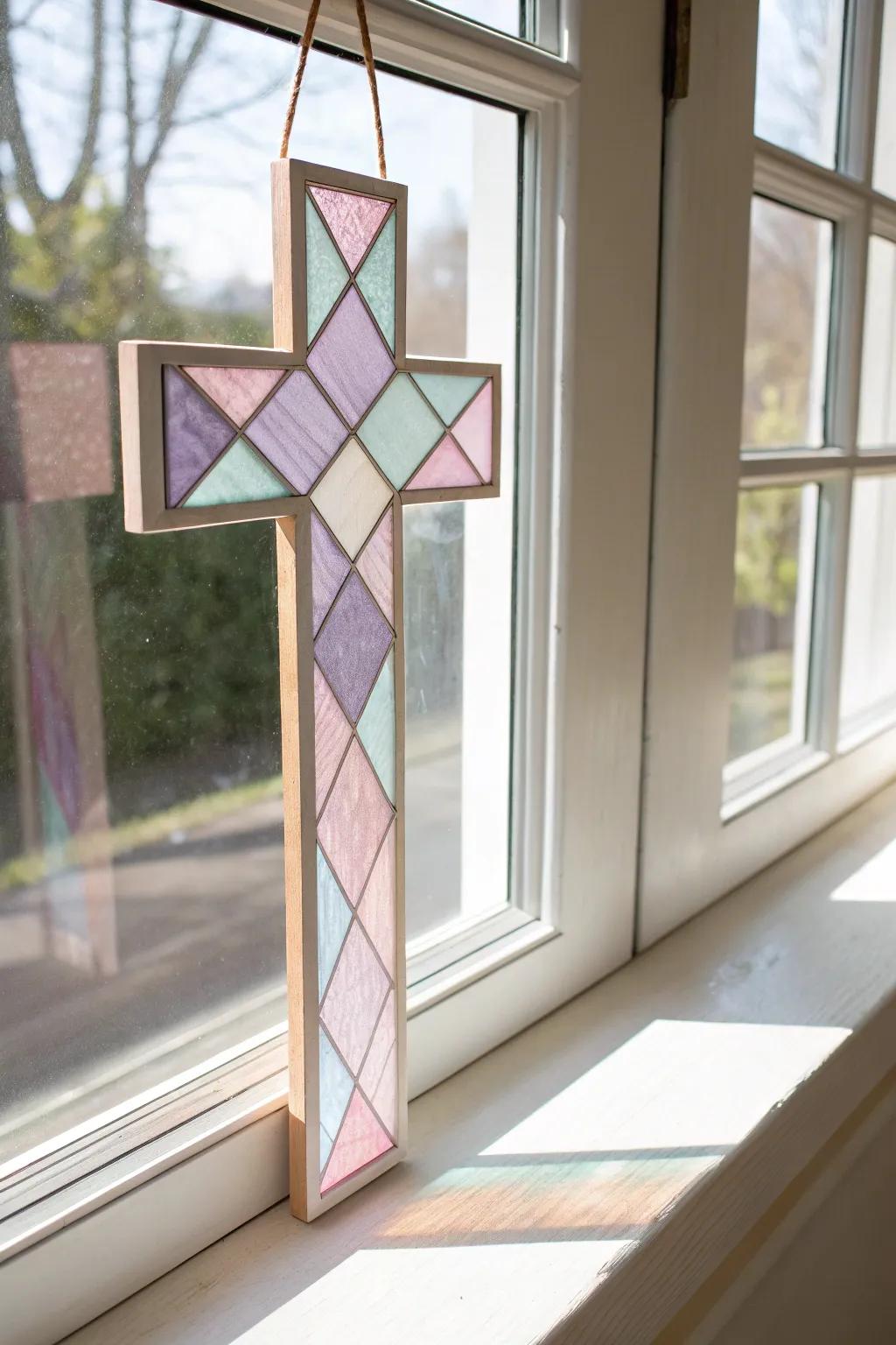 Illuminate your space with a touch of crafted elegance. 🌸✨ #StainedGlassPaperCross #ScandiBoho
