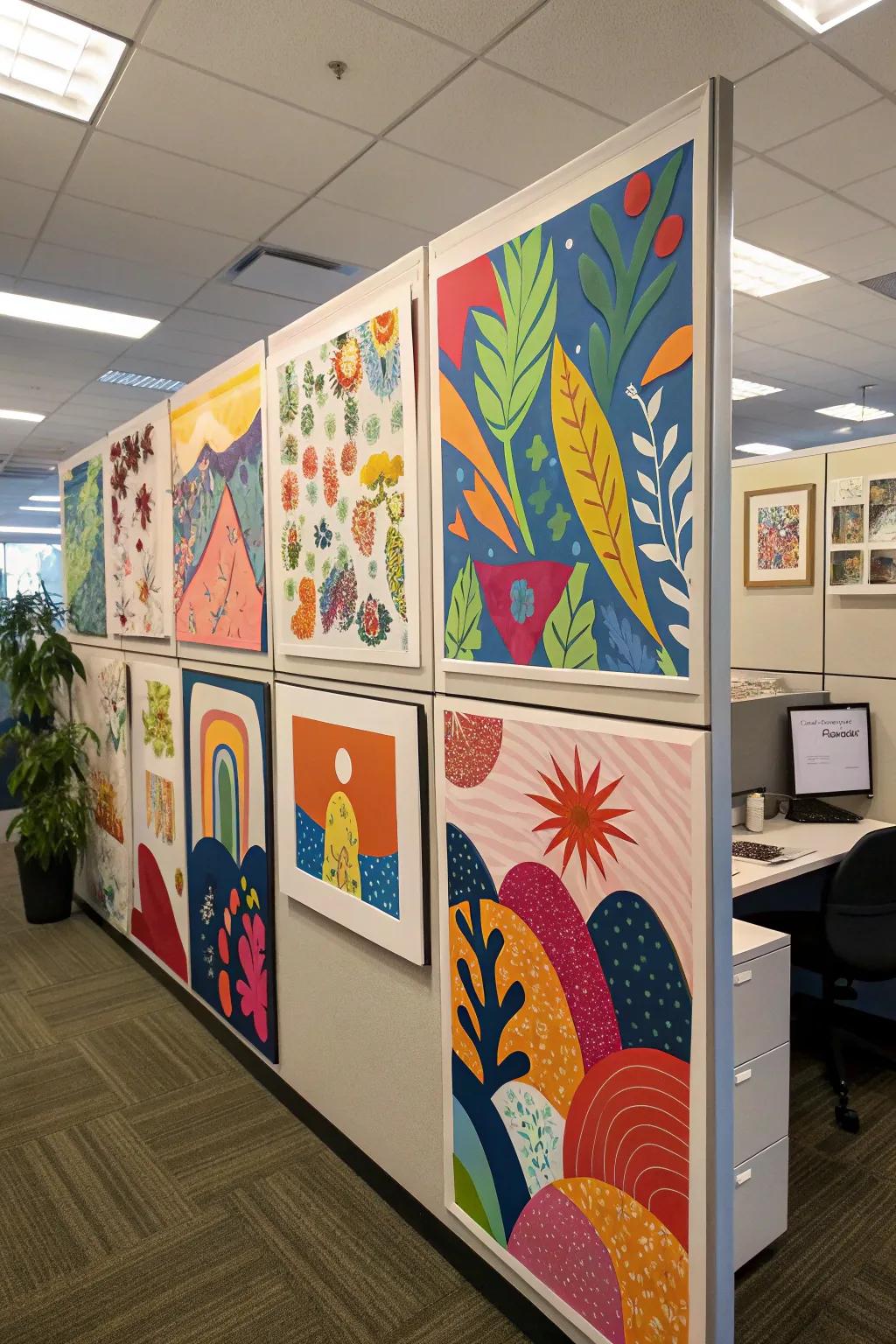 Vibrant artwork can transform your cubicle walls into a gallery of inspiration.