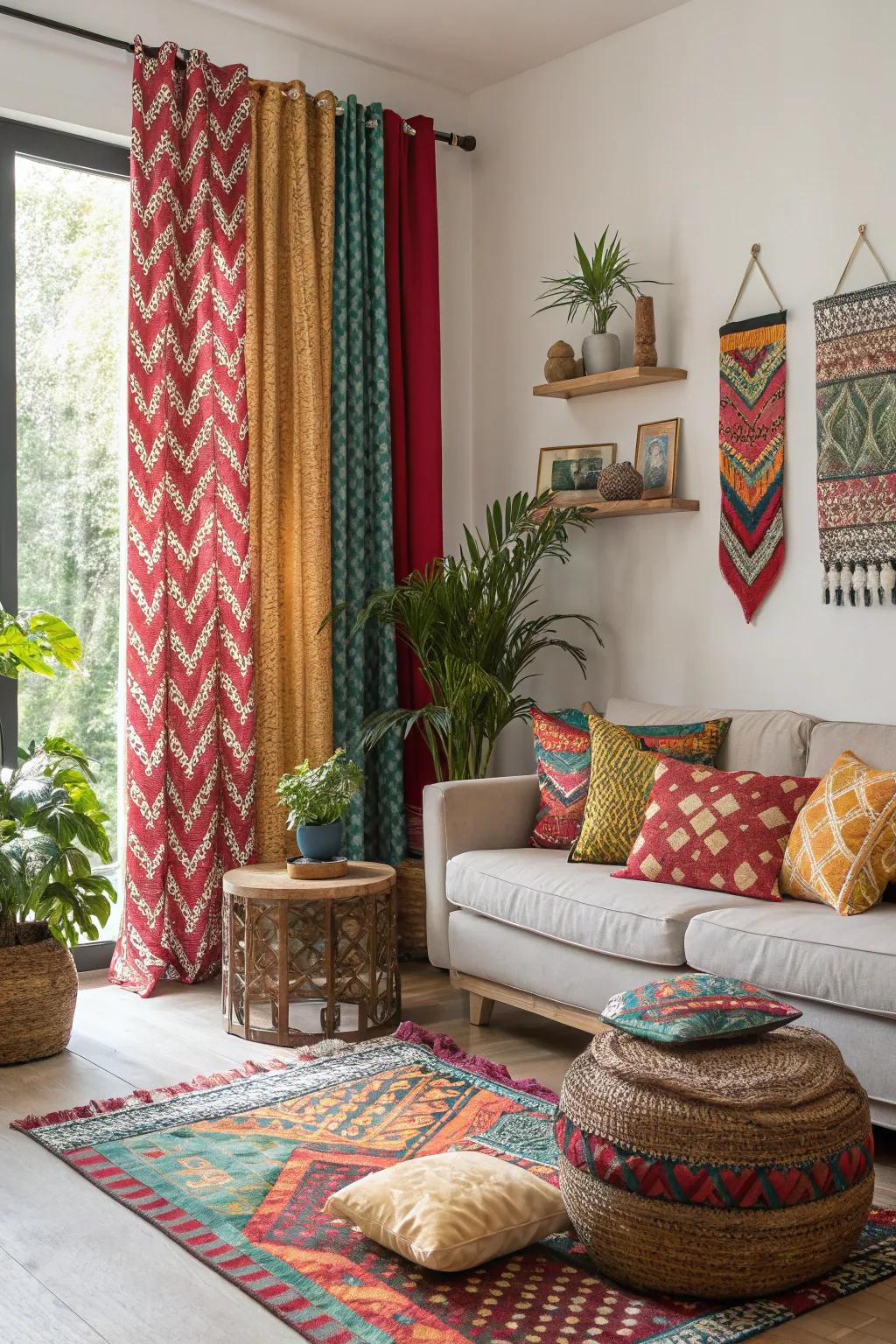 Bold patterned curtains add a splash of personality to your home.