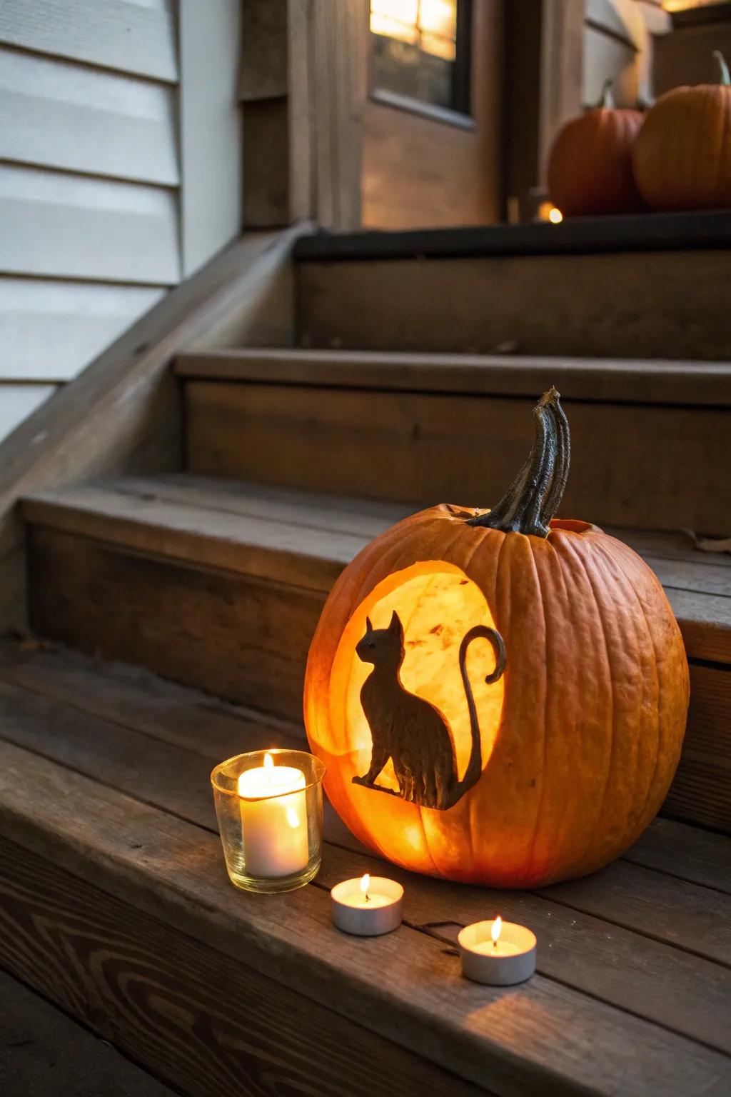 A sleek cat silhouette makes for a charming pumpkin.