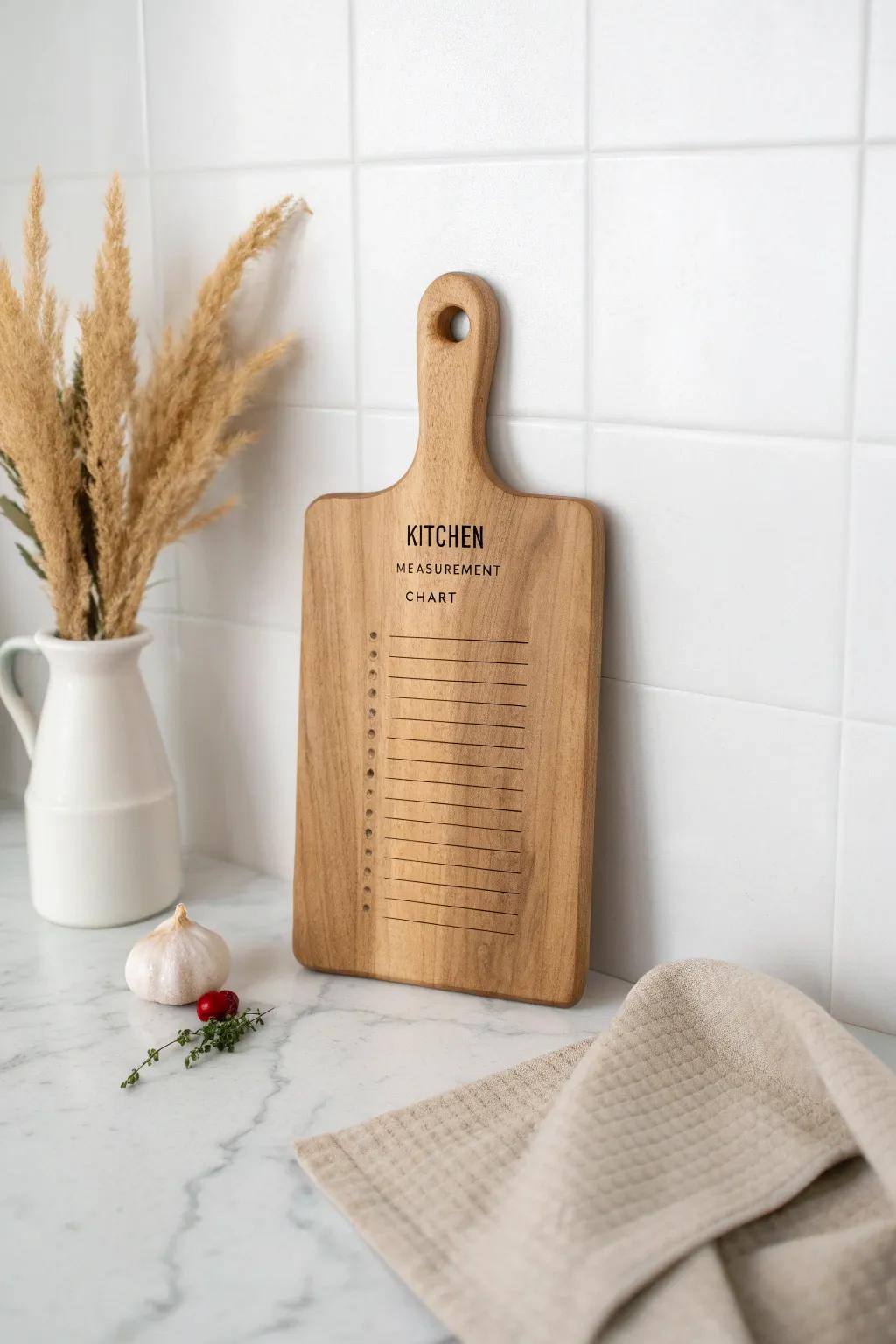 Elevate your kitchen decor with this stylish and functional vinyl measurement chart cutting board!